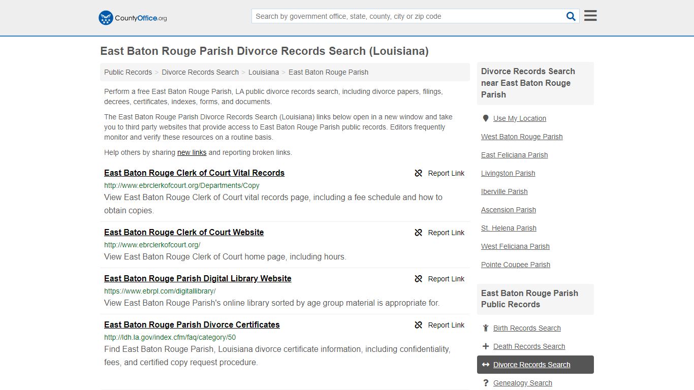 East Baton Rouge Parish Divorce Records Search (Louisiana) - County Office